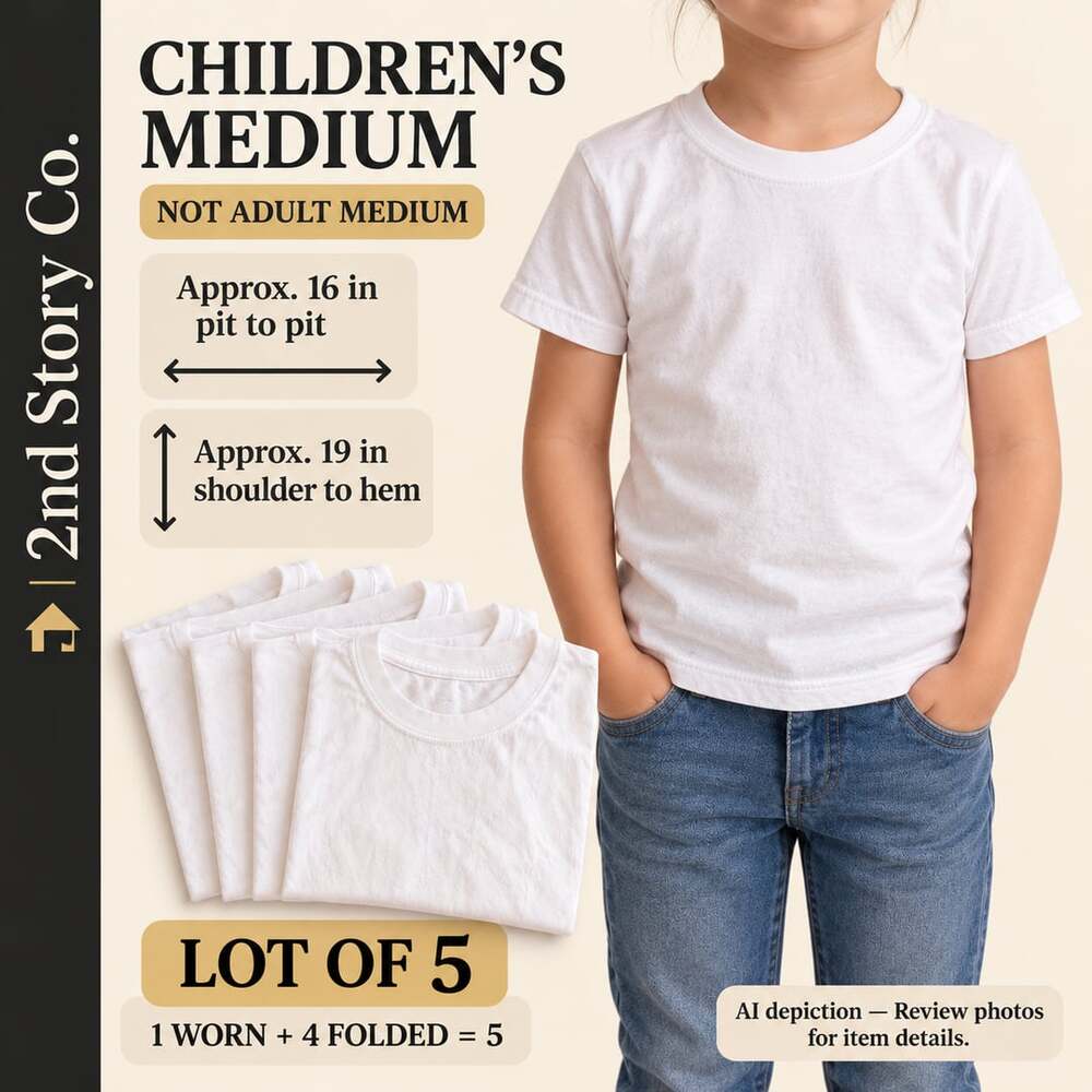 Hanes Kids White Crewneck Short Sleeve T-Shirt Size M Lot of 5